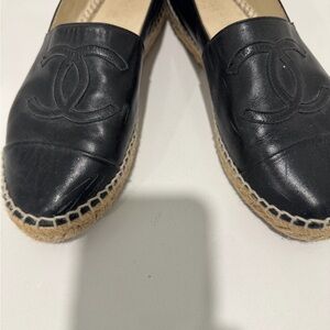 CHANEL Black Leather Espadrilles
